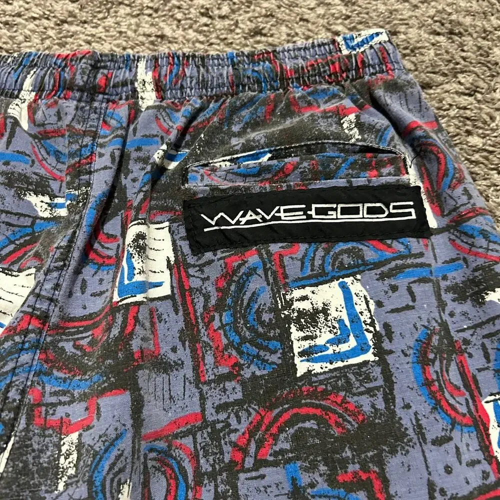 Vintage Wave Gods Pants Surfer Print Colorful Beach Parachute Jogger 80s 30-32